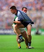 23 June 2002; Senan Connell of Dublin is tackled by Evan Kelly of Meath during the Bank of Ireland Leinster Senior Football Championship Semi-Final match between Dublin and Meath at Croke Park in Dublin. Photo by Damien Eagers/Sportsfile