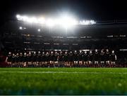 16 June 2017; New Zealand players during the national anthem prior to the International Test match between the New Zealand All Blacks and Samoa at Eden Park in Auckland, New Zealand. Photo by Stephen McCarthy/Sportsfile