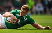 17 June 2017; Dan Leavy of Ireland scores his side's third try during the international rugby match between Japan and Ireland at the Shizuoka Epoca Stadium in Fukuroi, Shizuoka Prefecture, Japan. Photo by Brendan Moran/Sportsfile
