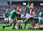 17 June 2017; Dan Leavy of Ireland is congratulated by team-mate Cian Healy after scoring their side's second try during the international rugby match between Japan and Ireland at the Shizuoka Epoca Stadium in Fukuroi, Shizuoka Prefecture, Japan. Photo by Brendan Moran/Sportsfile