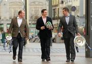 7 February 2012; Ulster Bank, part of the Royal Bank of Scotland Group, brought the prestigious RBS 6 Nations Trophy and Triple Crown to Cork today, Tuesday 7th February. Munster and Irish rugby stalwarts, from left, Frankie Sheahan, David Wallace and Alan Quinlan took part in a number of events to showcase the famous trophies and discuss all things rugby to coincide with the RBS 6 Nations Championship. The trio started their day at a business breakfast hosted by Ulster Bank at the Maryborough Hotel, Cork before Sheahan, Quinlan and Wallace brought the trophies on to the Ulster Bank Patrick Street branch for staff and customers. The final stop on the tour was Colaiste Craoibhinn in Fermoy, where the players met hundreds of pupils  and took part in a questions and answers session. Ulster Bank is the Official Community Partner to the IRFU and the tour is part of their grass roots programme which also aims to highlight their Ulster Bank RugbyForce club initiative. Ulster Bank RugbyForce encourages rugby supporters, their friends and families to give something back to their local community rugby club by volunteering to undertake renovations to clubhouses and grounds.  Four lucky clubs (one from each province) will be selected for a very special makeover winning €5,000 of goods and resources to use toward their planned club development during the Ulster Bank RugbyForce weekend in June. 50 other clubs will receive a smaller support of €250 through the programme. Clubs must register for Ulster Bank RugbyForce online at www.ulsterbank.com/rugby by April 13th 2012. Cork. Picture credit: Pat Murphy / SPORTSFILE