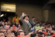 5 February 2012; An Ireland supporter urges on his team. RBS Six Nations Rugby Championship, Ireland v Wales, Aviva Stadium, Lansdowne Road, Dublin. Picture credit: Brian Lawless / SPORTSFILE