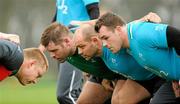 9 February 2012; The Ireland front row, from left, Mike Ross, Rory Best and Cian Healy during squad training ahead of their side's RBS Six Nations Rugby Championship game against France on Saturday. Ireland Rugby Squad Training, Carton House, Maynooth, Co. Kildare. Picture credit: Brendan Moran / SPORTSFILE