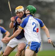 9 February 2012; Conor McGrath, University of Limerick, collides with Darragh Glynn, St Patrick's Mater Dei. Irish Daily Mail Fitzgibbon Cup, Group C, St Patrick's Mater Dei v University of Limerick, Na Fianna GAA Club, Mobhi Road, Dublin. Picture credit: Barry Cregg / SPORTSFILE