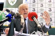 10 February 2012; Republic of Ireland manager Giovanni Trapattoni speaking during the squad announcement ahead of their International Friendly against the Czech Republic on February the 29th. Republic of Ireland Squad Announcement, House of Waterford Crystal, The Mall, Waterford City. Picture credit: David Maher / SPORTSFILE