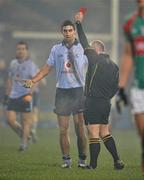 11 February 2012; James McCarthy, Dublin, is shown a red card by referee Marty Duffy. Allianz Football League, Division 1, Round 2, Mayo v Dublin, McHale Park, Castlebar, Co. Mayo. Picture credit: David Maher / SPORTSFILE