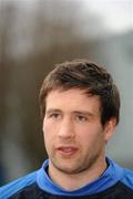 13 February 2012; Leinster's Kevin McLaughlin speaking to the media during a press conference ahead of their side's Celtic League match against Scarlets on Friday, February 17th. UCD, Belfield, Dublin. Picture credit: Pat Murphy / SPORTSFILE