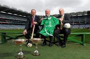 13 February 2012; In attendance at the M. Donnelly Interprovincial Series Leinster team announcement are, from left, Leinster hurling manager Joe Dooley, tournament sponsor Martin Donnelly and vice-chairman John Horan. Croke Park, Dublin. Picture credit: Barry Cregg / SPORTSFILE