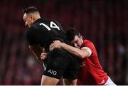 24 June 2017; Israel Dagg of New Zealand is tackled by Peter O'Mahony of the British & Irish Lions during the First Test match between New Zealand All Blacks and the British & Irish Lions at Eden Park in Auckland, New Zealand. Photo by Stephen McCarthy/Sportsfile