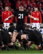 24 June 2017; British and Irish Lions players Sam Warburton, left, and Peter O'Mahony face the New Zealand haka prior to the First Test match between New Zealand All Blacks and the British & Irish Lions at Eden Park in Auckland, New Zealand. Photo by Stephen McCarthy/Sportsfile