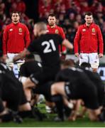 24 June 2017; British and Irish Lions players, from left, Sam Warburton, Sean O'Brien and Peter O'Mahony face the New Zealand haka prior to the First Test match between New Zealand All Blacks and the British & Irish Lions at Eden Park in Auckland, New Zealand. Photo by Stephen McCarthy/Sportsfile