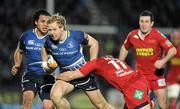 17 February 2012; Fionn Carr, Leinster, is tackled by Andy Fenby, Scarlets. Celtic League, Leinster v Scarlets, RDS, Ballsbridge, Dublin. Picture credit: Brendan Moran / SPORTSFILE