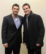 17 February 2012; Rob Kearney, left, and Jonathan Sexton in attendance at Leinster v Scarlets. Ladies Night at Leinster v Scarlets - Celtic League, RDS, Ballsbridge, Dublin. Picture credit: Stephen McCarthy / SPORTSFILE