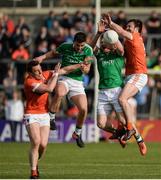 25 June 2017; Charlie Vernon and Aidan Forker of Armagh  in action against Ryan Lyons and Aidan Breen of Fermanagh during the GAA Football All-Ireland Senior Championship Round 1B match between Armagh and  Fermanagh at the Athletic Grounds in Armagh. Photo by Oliver McVeigh/Sportsfile