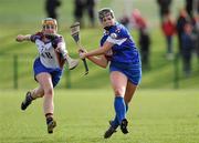 19 February 2012; Katie Power, Waterford Institute of Technology, in action against Ella Ryan, University of Limerick. 2012 Ashbourne Cup Final, University of Limerick v Waterford Institute of Technology, Waterford IT, Waterford. Picture credit: Matt Browne / SPORTSFILE