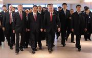 19 February 2012; H.E Mr. Xi Jinping Vice-President of the People's Republic of China, accompanied by Uachtarán Chumann Lúthchleas Gael Criostóir Ó Cuana, right, and the GAA Director General Páraic Duffy, left, during his visit to Croke Park. Croke Park, Dublin. Picture credit: Stephen McCarthy / SPORTSFILE