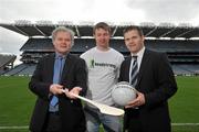 21 February 2012; Headstrong, the National Centre for Youth Mental Health and the Gaelic Players Association announced details of a new mental health partnership. Through the GPA, 25 county players have come forward to act as Youth Mental Health advocates in their communitites. At the announcement are Dr. Tony Bates, Founding Director of Headstrong, left, GPA Chief Executive Dessie Farrell, right, and Hugh Coghlan, Tipperary football. Croke Park, Dublin. Picture credit: Brian Lawless / SPORTSFILE