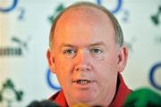 21 February 2012; Ireland head coach Declan Kidney speaking to the media during a press conference ahead of their side's RBS Six Nations Rugby Championship game against Italy on Saturday. Ireland Rugby Squad Press Conference, Carton House, Maynooth, Co. Kildare. Picture credit: Barry Cregg / SPORTSFILE