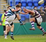 21 February 2012; Eoghain Quinn, Castleknock College, in action against Edward Byrne, Clongowes Wood College SJ. Powerade Leinster Schools Senior Cup, Quarter Final, Castleknock College v Clongowes Wood College SJ, Donnybrook Stadium, Donnybrook, Dublin. Picture credit: Brian Lawless / SPORTSFILE