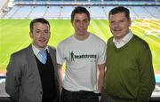 21 February 2012; Headstrong, the National Centre for Youth Mental Health and the Gaelic Players Association announced details of a new mental health partnership. Through the GPA, 25 county players have come forward to act as Youth Mental Health advocates in their communitites. At the announcement are GPA Chairman Dónal Óg Cusack, left, and Dr. Joseph Duffy, Director of Clinical Support, Headstrong, right with Youth Mental Health advocate David Breen, Limerick hurling. Croke Park, Dublin. Picture credit: Brian Lawless / SPORTSFILE