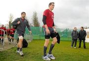 23 February 2012; Ireland's Kevin McLaughlin, left, and Devin Toner arrive for squad training ahead of their side's RBS Six Nations Rugby Championship game against Italy on Saturday. Ireland Rugby Squad Training, Carton House, Maynooth, Co. Kildare. Picture credit: Pat Murphy / SPORTSFILE