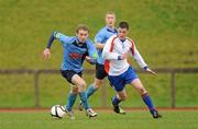 23 February 2012; Brian McDonald, UCD, in action against Ian Lynshey, Mary Immaculate College. Ulster Bank Collingwood Cup Final , Mary Immaculate College, Limerick v University College Dublin. University of Limerick, Limerick. Picture credit: Diarmuid Greene / SPORTSFILE