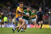2 July 2017; Donal O’Sullivan of Kerry in action against Jack Sheedy of Clare during the Electric Ireland Munster GAA Football Minor Championship Final match between Kerry and Clare at Fitzgerald Stadium in Killarney, Co Kerry. Photo by Brendan Moran/Sportsfile