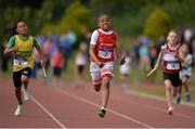 2 July 2017; Jayden Carmody of Dooneen A.C., Co Limerick, competing in the Boys U12 4x100m Relay during the Irish Life Health Juvenile U12-U19 Inter Club Relays Championships at Athlone Institute of Technology in Athlone. Photo by Sam Barnes/Sportsfile