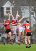 3 March 2012; Patrick O'Connor and Michael O'Sullivan, left, CIT, in action against Shane Bourke, left, and Philip Mahony, UCC. Irish Daily Mail Fitzgibbon Cup Final, University College Cork v Cork Institute of Technology, Mardyke Arena, Cork. Picture credit: Diarmuid Greene / SPORTSFILE