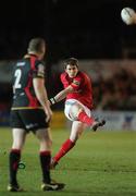 3 March 2012; Ian Keatley kicks an early penalty for Munster. Celtic League, Dragons v Munster, Rodney Parade, Newport, Wales. Picture credit: Steve Pope / SPORTSFILE