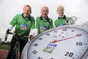 5 March 2012; In attendance at the announcement of the Topaz sponsorship of Irish Paralympic Team 2012 are Paralympics Ireland cyclists, from left, Cathal Miller, Enda Smyth and Catherine Walsh. Morton Stadium, Santry, Dublin. Picture credit: Brian Lawless / SPORTSFILE