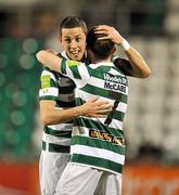 5 March 2012; Shamrock Rovers' Billy Dennehy, left, celebrates after scoring his side's first goal with team-mate Gary McCabe. 2012 Setanta Sports Cup, Quarter-Final, 1st Leg, Shamrock Rovers v Cliftonville, Tallaght Stadium, Dublin. Picture credit: David Maher / SPORTSFILE