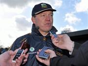 4 March 2012; Tipperary manager Declan Ryan speaks to journalists after the game. Waterford Crystal Cup Hurling Final, Clare v Tipperary, O'Garney Park, Sixmilebridge, Co. Clare. Picture credit: Diarmuid Greene / SPORTSFILE