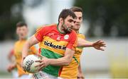 8 July 2017; Shane Moran of Carlow in action against Sean Murphy of Leitrim during the GAA Football All-Ireland Senior Championship Round 2B match between Carlow and Leitrim at Netwatch Cullen Park in Co Carlow. Photo by Barry Cregg/Sportsfile