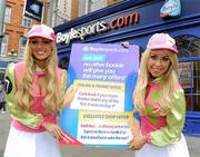 9 March 2012; Models Rosanna Davison, left, and Tiffany Stanley Saddle-up ahead of Cheltenham Racing Festival. Boylesports Shop, Grafton Street, Dublin. Picture credit: Brian Lawless / SPORTSFILE