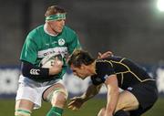 9 March 2012; Fergal Walsh, Ireland Clubs XV, is tackled by Dean Kelbrick, Scotland Clubs XV. Ulster Bank Club International, Ireland Clubs XV v Scotland Clubs XV, Anglesea Road, Dublin. Picture credit: Matt Browne / SPORTSFILE