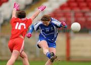 11 March 2012; Niamh Kindlon, Monaghan, in action against Claire Scullion, Tyrone. Bord Gais Energy Ladies National Football League Division 1, Round 5, Tyrone v Monaghan, Healy Park, Omagh, Co. Tyrone. Picture credit: Oliver McVeigh / SPORTSFILE