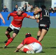 11 March 2012; Sinoti Toomaga, Aironi, is tackled by Duncan Williams, Munster. Celtic League, Aironi v Munster, Stadio Zaffanella, Viadana, Italy. Picture credit: Federico Matteucci / SPORTSFILE