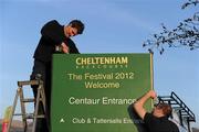 11 March 2012; Workmen put some finishing touches to Prestbury Park ahead of the 2012 Cheltenham Racing Festival. Prestbury Park, Cheltenham, England. Picture credit: Brendan Moran / SPORTSFILE