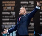 July 11 2017; Conor McGregor of Ireland on stage during the world tour press conference to promote the upcoming Mayweather vs McGregor boxing fight at Staples Center in Los Angeles, USA.  Photo by Gary A. Vasquez/Sportsfile