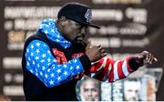 July 11 2017; Floyd Mayweather of USA shadowboxes on stage during the world tour press conference to promote the upcoming Mayweather vs McGregor boxing fight at Staples Center in Los Angeles, USA.  Photo by Gary A. Vasquez/Sportsfile