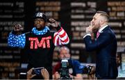 July 11 2017; Floyd Mayweather of USA, left, and Conor McGregor of Ireland face off on stage during the world tour press conference to promote the upcoming Mayweather vs McGregor boxing fight at Staples Center in Los Angeles, USA.  Photo by Gary A. Vasquez/Sportsfile