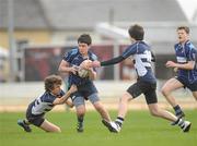 14 March 2012; Niall Feehan, Rice College, Westport, is tackled by Dylan Johnson and Paul Kilcoyne, right, Sligo Grammar School. Supermac's Connacht Schools Junior Cup Final, Rice College, Westport v Sligo Grammar School, Sportsground, Galway. Picture credit: Pat Murphy / SPORTSFILE