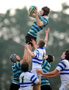 14 March 2012; Donal Smith, St. Gerard’s School, wins possession for his side in the lineout ahead of Tom Byrne, St. Andrew’s College. Fr. Godfrey Cup Final, St. Gerard’s School v St. Andrew’s College, Templeville Road, Dublin. Picture credit: Brian Lawless / SPORTSFILE