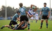 114 March 2012; Johnny Guy, St. Andrew’s College, goes over to score his side's third try. Fr. Godfrey Cup Final, St. Gerard’s School v St. Andrew’s College, Templeville Road, Dublin. Picture credit: Brian Lawless / SPORTSFILE