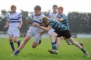 14 March 2012; Johnny Guy, St. Andrew’s College, on his way to scoring his side's second try despite the efforts of Adam Simmonds, St. Gerard’s School. Fr. Godfrey Cup Final, St. Gerard’s School v St. Andrew’s College, Templeville Road, Dublin. Picture credit: Brian Lawless / SPORTSFILE