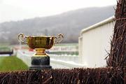 16 March 2012; A general view of the Gold Cup trophy on the final fence ahead of the Betfred Cheltenham Gold Cup Steeple Chase. Cheltenham Racing Festival, Prestbury Park, Cheltenham, England. Picture credit: Brendan Moran / SPORTSFILE