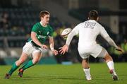 16 March 2012; Paddy Jackson, Ireland, and Ryan Mills (12), England. U20 Six Nations Rugby Championship, England v Ireland, Adams Park, High Wycombe, England. Picture credit: Matt Impey / SPORTSFILE