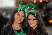 17 March 2012; Ireland supporters Zara Johari, left, and Aisling Cullen, from Rathmines, Dublin, at the game. RBS Six Nations Rugby Championship, England v Ireland, Twickenham Stadium, London, England. Picture credit: Matt Browne / SPORTSFILE