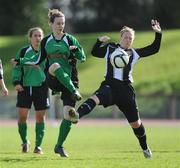 18 March 2012: Karen Duggan, Peaumont United, in action against Mary Waldron, Raheny United. Bus Eireann Women's National League Cup Semi-Final, Raheny United v Peamount United, Morton Stadium, Santry, Dublin. Picture credit: Ray Lohan / SPORTSFILE